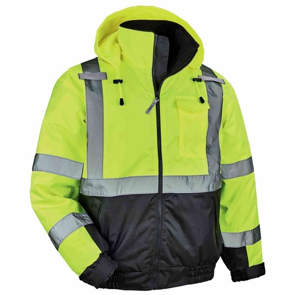 Glowear By Ergodyne Bomber Jacket, Quilted, Lime, Large 8377-L