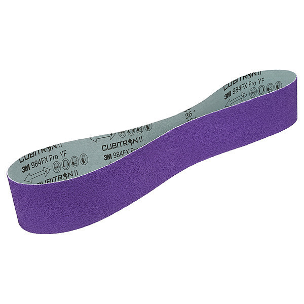 3M Cubitron Sanding Belt, Coated, Ceramic, 36 Grit, Coarse, 984FX Pro, Purple 1184F