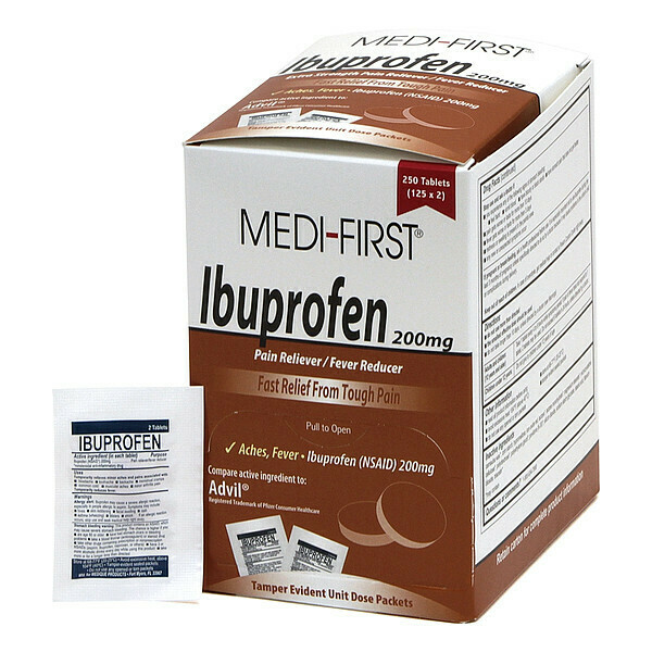 Medi-First Ibuprofen, Tablet, 200mg, PK250 (125 pks of 2) 80848