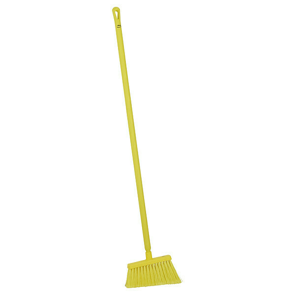 Vikan 11 3/8 in Sweep Face Angle Broom, Soft, Yellow, 51 L Handle 29166/29606