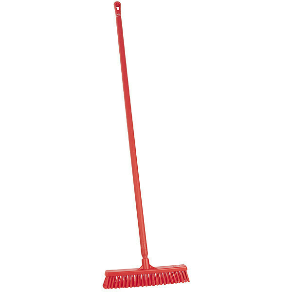 Remco 16 in Sweep Face Push Broom, Soft/Stiff Combination, Red, 59 in L Handle 31744/29624