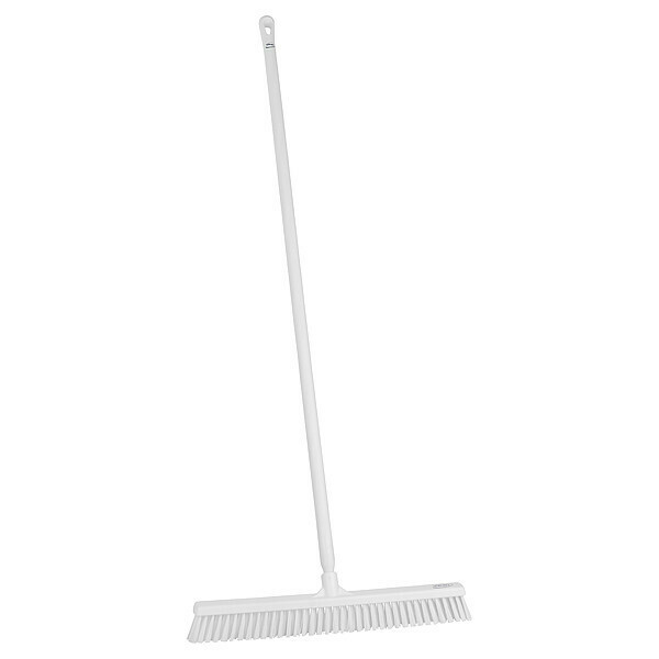 Vikan 24 in Sweep Face Push Broom, Soft/Stiff Combination, White, 59 in L Handle 31945/29625