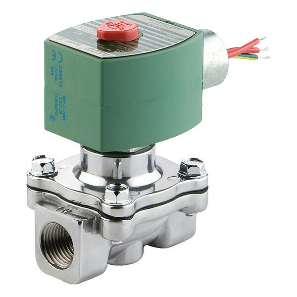 Redhat 24V DC Stainless Steel Solenoid Valve, Normally Closed, 3/4 in Pipe Size EF8210G088