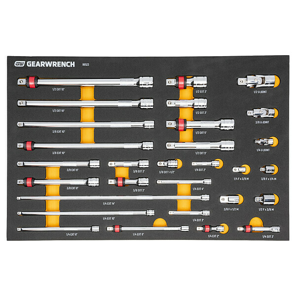 Gearwrench 29 Piece 1/4", 3/8", 1/2" Drive Master Chrome Drive Tool Accessories Set with Foam Storage Tray 86523