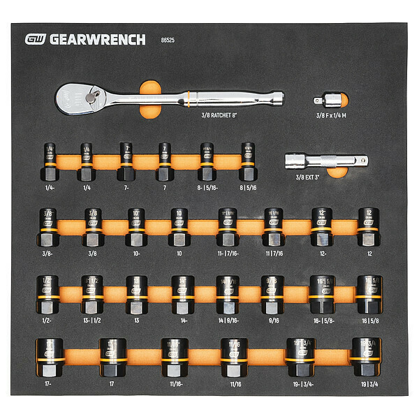 Gearwrench 31 Piece 3/8" Drive 90T Ratchet and Bolt Biter™ Socket Set with Foam Storage Tray 86525