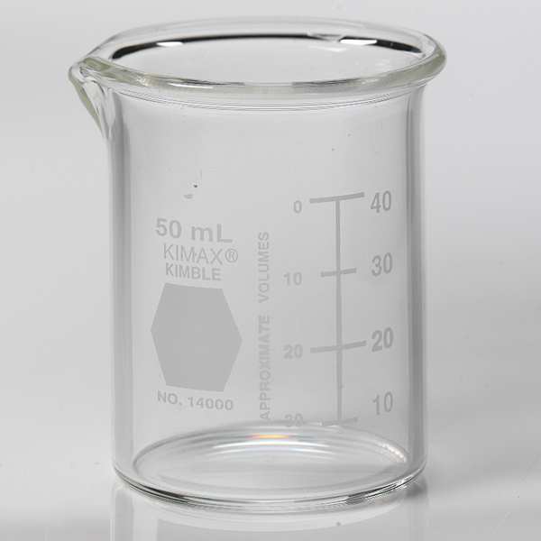 Kimble Chase Beaker, 50mL, Glass, 53mm H., PK48 14000-50