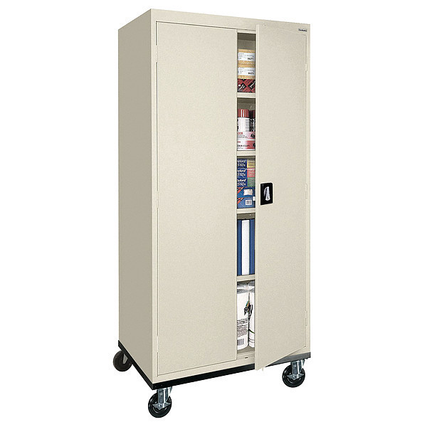 Solid Door Storage Cabinet, 36 in W, 78 in H, 24 in D, Putty