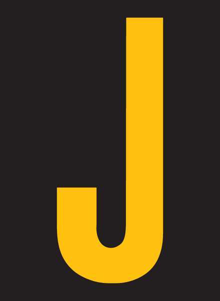 Stranco Reflective Letter Label, J, 2-1/2in H, PK25 RUM200-J-YB