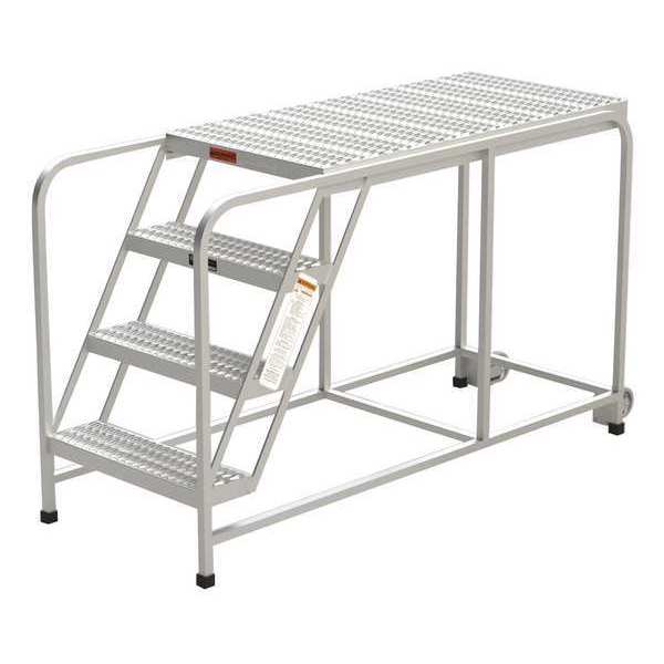 Zoro Select Aluminum Mobile Work Platform, 4 Steps, No Handrails, 48"D Platform, Serrated Tread A018