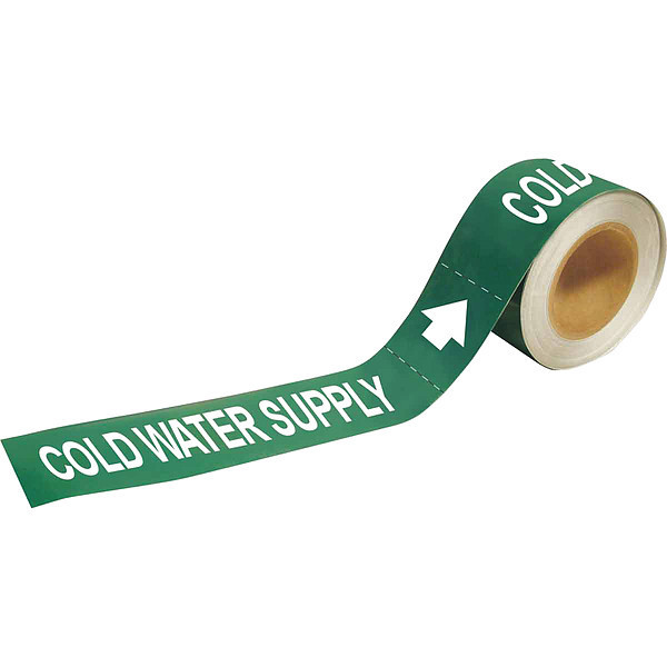 Brady Pipe Marker, Cold Water Supply, 1 In.H 20414