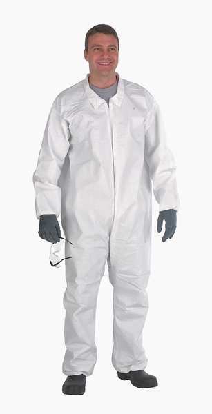 Lakeland Collared Disposable Coveralls, M, 25 PK, White, SBPP with Laminated Microporous Film, Zipper CTL417-MD