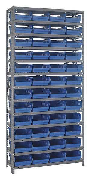 Quantum Storage Systems Steel Bin Shelving, 36 in W x 75 in H x 12 in D, 13 Shelves, Blue 1275-107BL