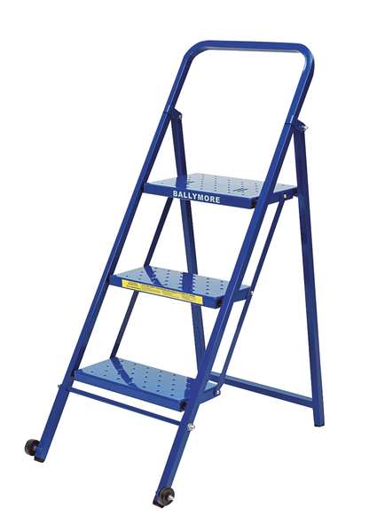 Ballymore 46 in H Steel Folding Rolling Ladder, 3 Steps, 300 lb Load Capacity TL318P