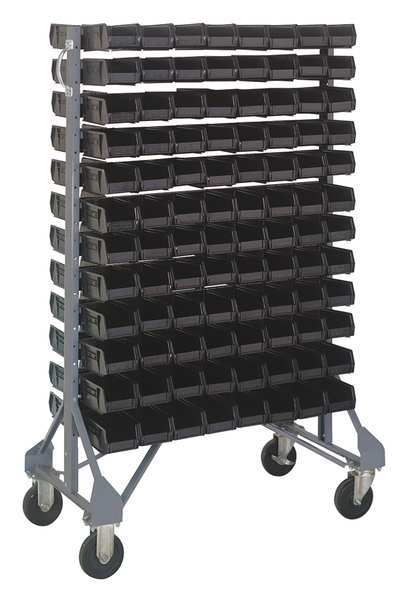 Quantum Storage Systems Steel Mobile Bin Rail Floor Rack, 20 in W x 36 in D x 53 in H, Black MQRU-12D-210-192BK