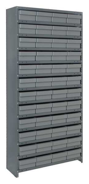 Quantum Storage Systems Steel Enclosed Bin Shelving, 36 in W x 75 in H x 12 in D, 13 Shelves, Gray CL1275-701GY