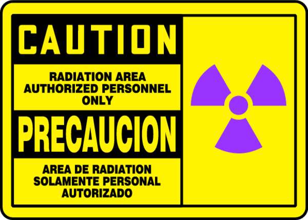 Accuform Spanish-Bilingual Caution Sign, 10 in Height, 14 in Width, Aluminum, Rectangle, English, Spanish SBMRAD631MVA