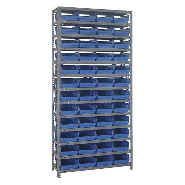 Quantum Storage Systems Steel Bin Shelving, 36 in W x 75 in H x 18 in D, 13 Shelves, Blue 1875-108BL