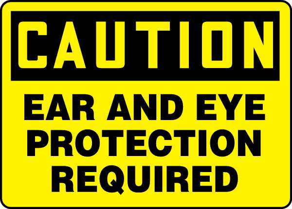 Accuform Caution Sign, 7X10", BK/Yel, Plstc, Eng, Legend: Ear And Eye Protection Required MPPE436VP