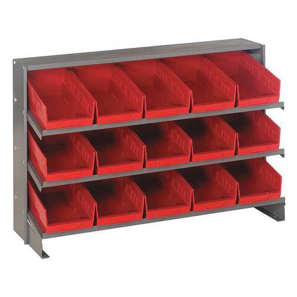 Quantum Storage Systems Steel Bench Pick Rack, 36 in W x 21 in H x 12 in D, 3 Shelves, Red QPRHA-102RD