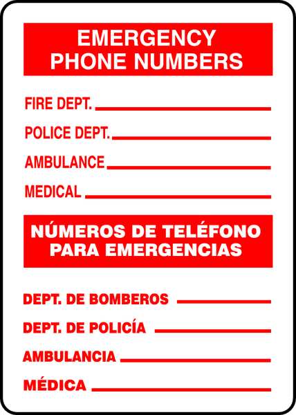 Accuform Spanish-Bilingual Emergency Information Sign, 14" Height, 10" Width, Plastic, Rectangle MSPS537VP