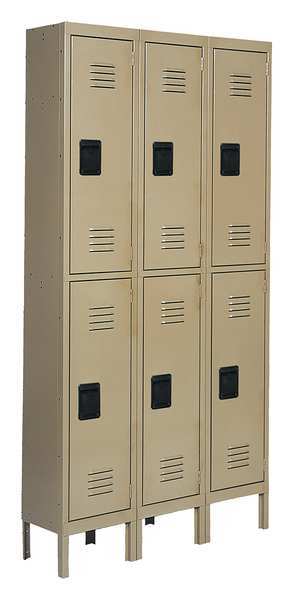Edsal Wardrobe Locker, 36" W, 12" D, 78" H, (3) Wide, (6) Openings, Tan CL5073TN-UN