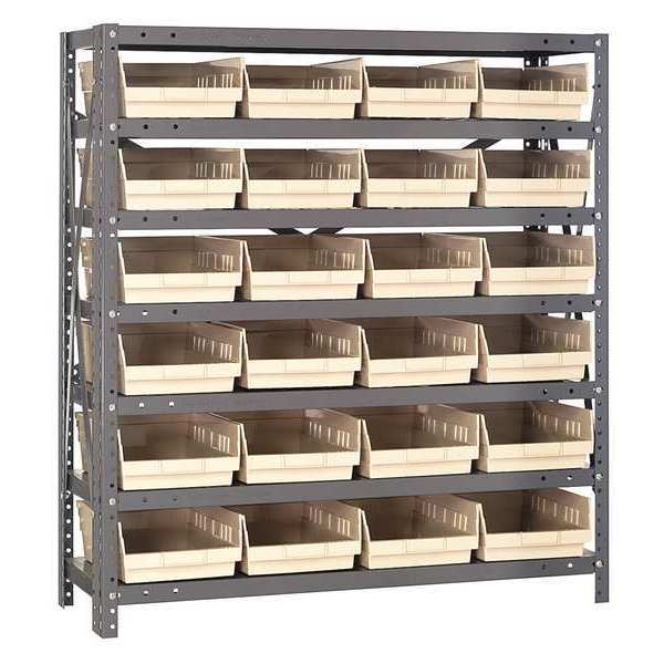 Quantum Storage Systems Steel Bin Shelving, 36 in W x 39 in H x 18 in D, 7 Shelves, Ivory 1839-108IV