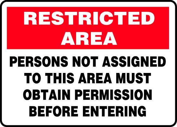 Accuform Restricted Area Sign, 10 in H, 14 in W, Plastic, Rectangle, English, MADC505VP MADC505VP