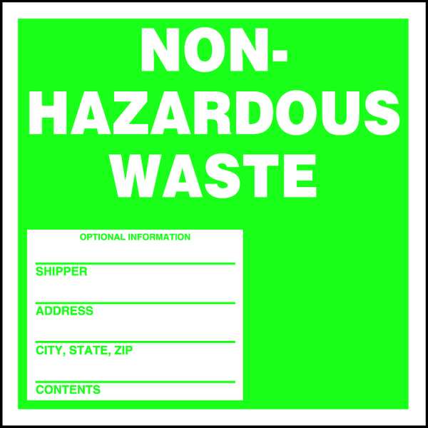 Accuform Haz Waste Label, Non-Hazardous Waste, 6x6 in, Self-Lam, 25/PK MHZW11SLP