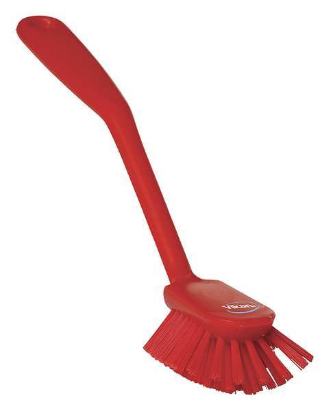 Vikan 2 25/64 in W Dish Brush, Medium, 8 in L Handle, 3 1/8 in L Brush, Red, Plastic, 10 1/2 in L Overall 42374