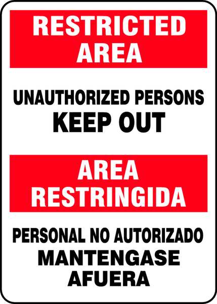 Accuform Spanish-Bilingual Restricted Area Sign, 14 in Height, 10 in Width, Aluminum, Rectangle SBMADM906VA