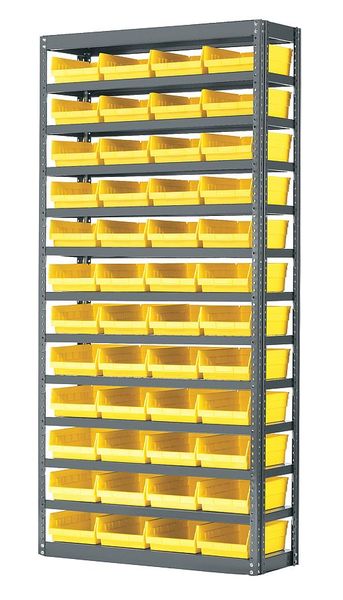 Akro-Mils Steel Bin Shelving, 36 in W x 79 in H x 12 in D, 13 Shelves, Yellow AS1279150Y