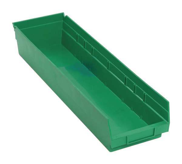 Quantum Storage Systems 50 lb Shelf Storage Bin, Polypropylene, 6 5/8 in W, 4 in H, 23 5/8 in L, Green QSB106GN