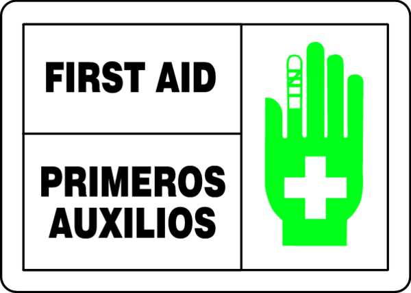 Accuform Spanish-Bilingual First Aid Sign, Sign Background Color: White, SBMFSD594MVP SBMFSD594MVP