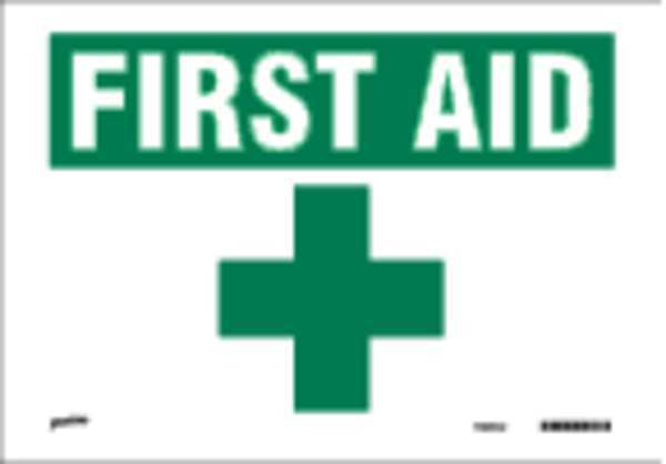 Brady First Aid Sign, 7X10", BLK, SURF, SV721G SV721G