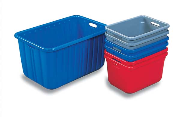 New England Plastics Nesting Container, Blue, Fiberglass Reinforced Composite, 18 in L, 12 1/2 in W, 10 in H H-1812-10 BLUE