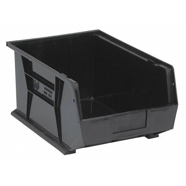 Quantum Storage Systems 75 lb Hang & Stack Storage Bin, Polypropylene, 11 in W, 8 in H, 16 in L, Black QUS255BK