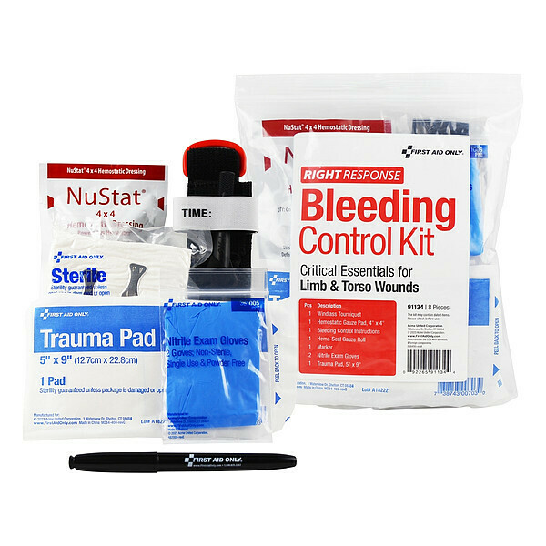 First Aid Only Bleeding Control Kit, 8pcs, 8x9", Red 91134