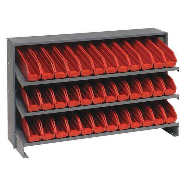 Quantum Storage Systems Steel Bench Pick Rack, 36 in W x 21 in H x 12 in D, 3 Shelves, Red QPRHA-100RD