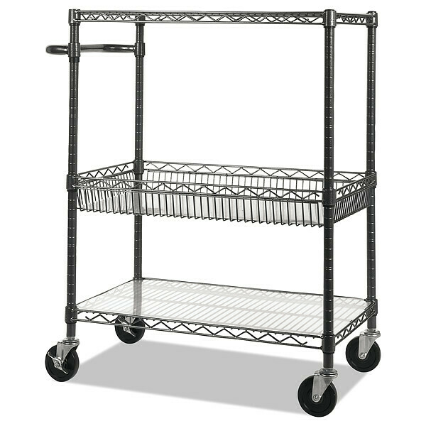 Alera Three Tier Wire Rolling Cart, 34x18x40" ALESW543018BA