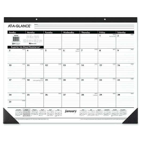 At-A-Glance 24 x 19" One-Color Desk Pad Calendar, White AAGSK3000