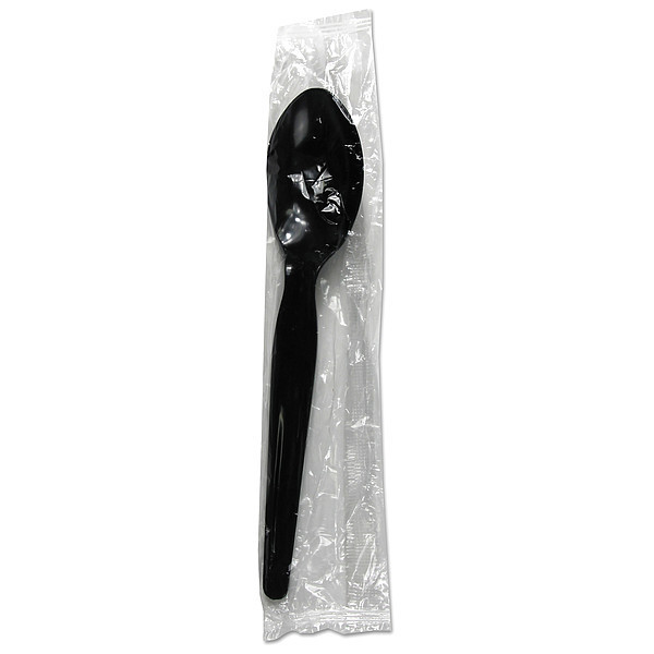 Zoro Select Disposable Teaspoon, Black, Plastic, PK1000 V01857