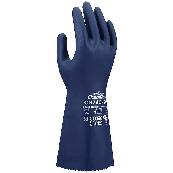 Showa Chemical-Resistant Gloves, Blue, 2XL/11, PR CN740XXL-11