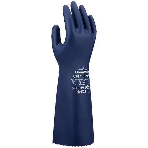 Showa Chemical-Resistant Gloves, Blue, XL/10, PR CN751XL-10