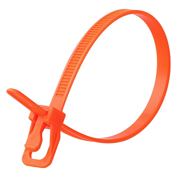 Retyz Releasable Tie, Fluor. Orange, Nylon, PK100 EVT-S08FO-TA
