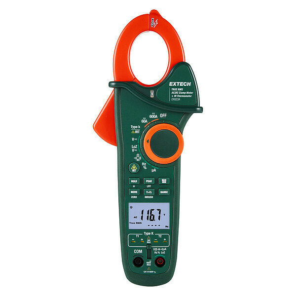 Extech Clamp Meter, Backlit LCD, Digital EX623A
