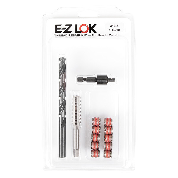 Zoro Select Thread Repair Kit, Self Locking Thread Inserts, 18-8 Stainless Steel, 10 Inserts EZ-313-5