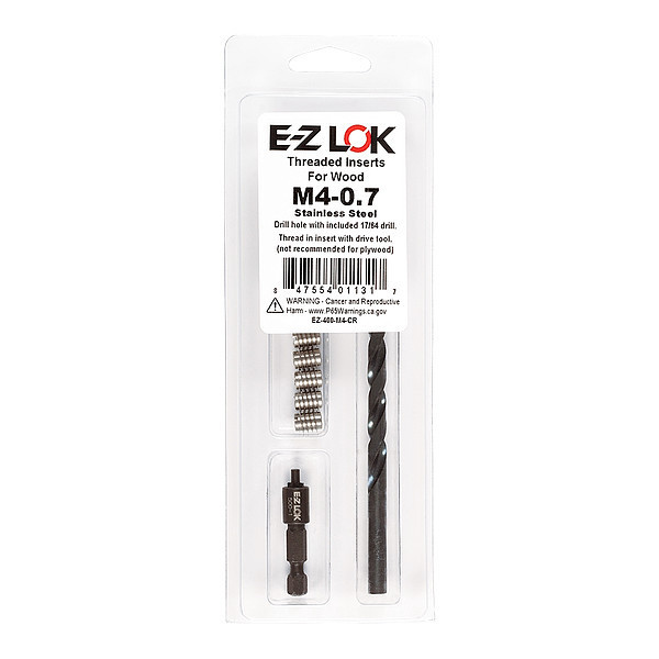 Zoro Select Thread Repair Kit, Knife Thread Inserts, Plain 18-8 Stainless Steel, 10 Inserts EZ-400-M4-CR