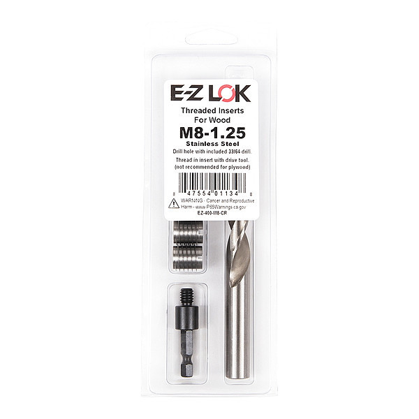 Zoro Select Thread Repair Kit, Knife Thread Inserts, Plain 18-8 Stainless Steel, 5 Inserts EZ-400-M8-CR