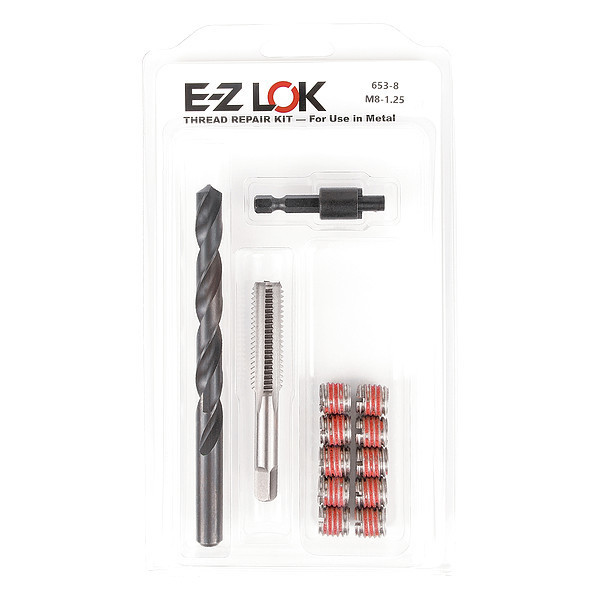 Zoro Select Thread Repair Kit, Self Locking Thread Inserts, 18-8 Stainless Steel, 10 Inserts EZ-653-8