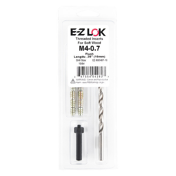 Zoro Select Thread Repair Kit, Hex Drive Threaded Inserts, M4-0.70, Hexavalent Chromium Zinc, 10 Inserts EZ-800407-10
